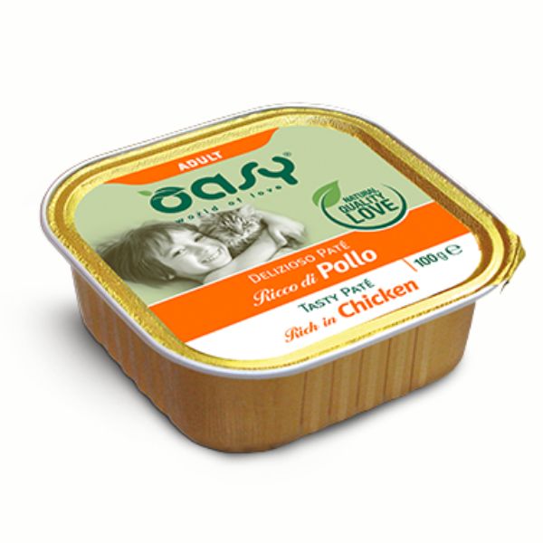 Image of Oasy Cat Adult Delizioso Patè Grain Free 100 gr - Pollo Confezione da 16 pezzi Cibo umido per gatti