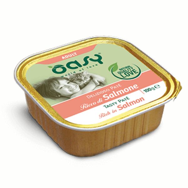 Image of Oasy Cat Adult Delizioso Patè Grain Free 100 gr - Salmone Confezione da 16 pezzi Cibo umido per gatti