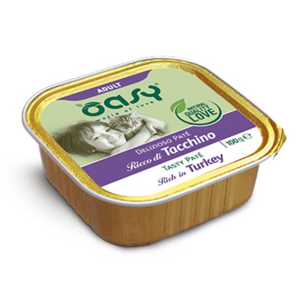 Image of Oasy Cat Adult Delizioso Patè Grain Free 100 gr - Tacchino Confezione da 16 pezzi Cibo umido per gatti