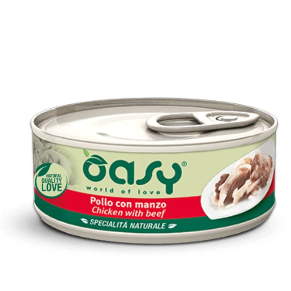 Image of Oasy Specialità Naturale Cat Adult Straccetti in soft-jelly 150 gr - Pollo e Manzo Confezione da 6 pezzi Cibo umido per gatti