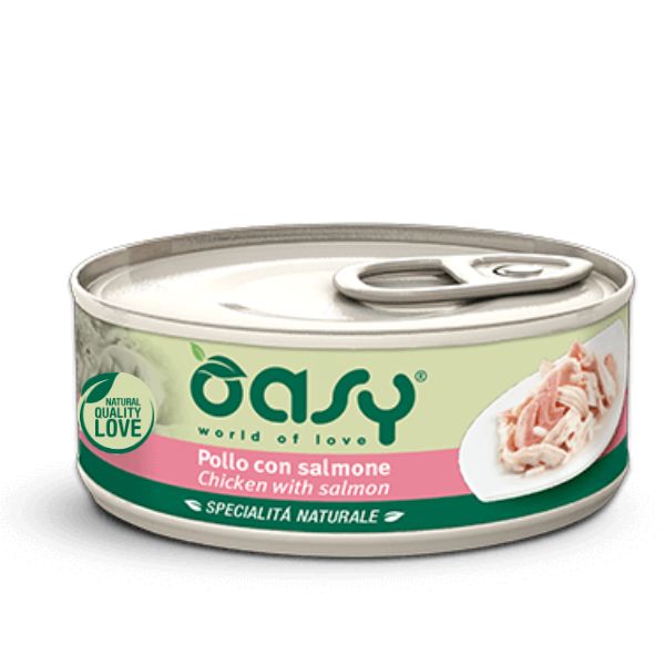 Image of Oasy Specialità Naturale Cat Adult Straccetti in soft-jelly 150 gr - Pollo e Salmone Confezione da 6 pezzi Cibo umido per gatti