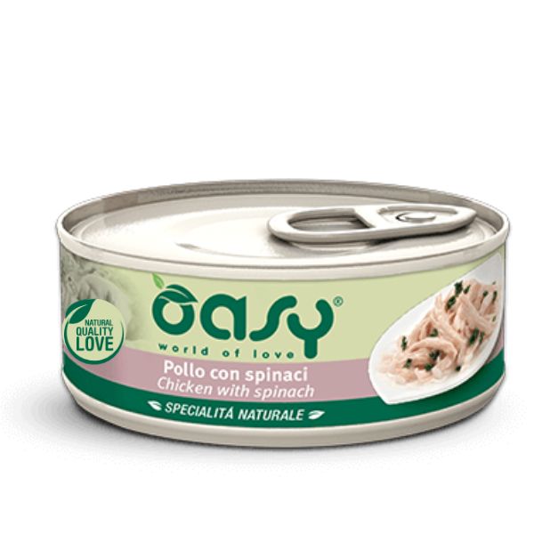 Image of Oasy Specialità Naturale Cat Adult Straccetti in soft-jelly 150 gr - Pollo e Spinaci Confezione da 6 pezzi Cibo umido per gatti