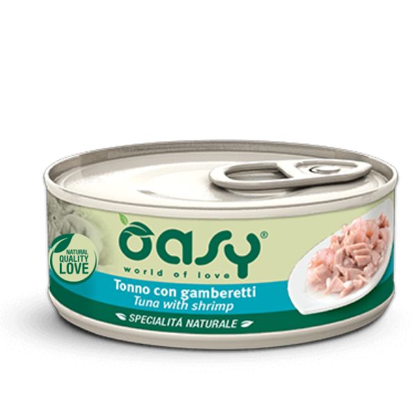 Image of Oasy Specialità Naturale Cat Adult Straccetti in soft-jelly 150 gr - Tonno con Gamberetti Confezione da 6 pezzi Cibo umido per gatti