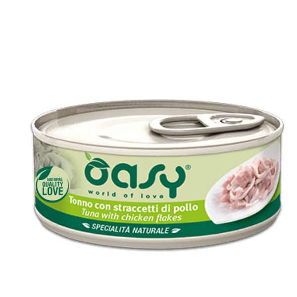 Image of Oasy Specialità Naturale Cat Adult Straccetti in soft-jelly 150 gr - Tonno con Straccetti di Pollo Confezione da 6 pezzi Cibo umido per gatti