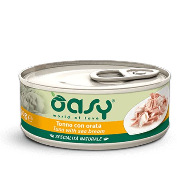 Image of Oasy Specialità Naturale Cat Adult Straccetti in soft-jelly 70 gr - Tonno con Orata Confezione da 24 pezzi Cibo umido per gatti