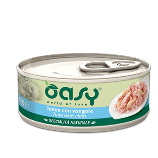 Image of Oasy Specialità Naturale Cat Adult Straccetti in soft-jelly 70 gr - Tonno con Vongole Confezione da 24 pezzi Cibo umido per gatti