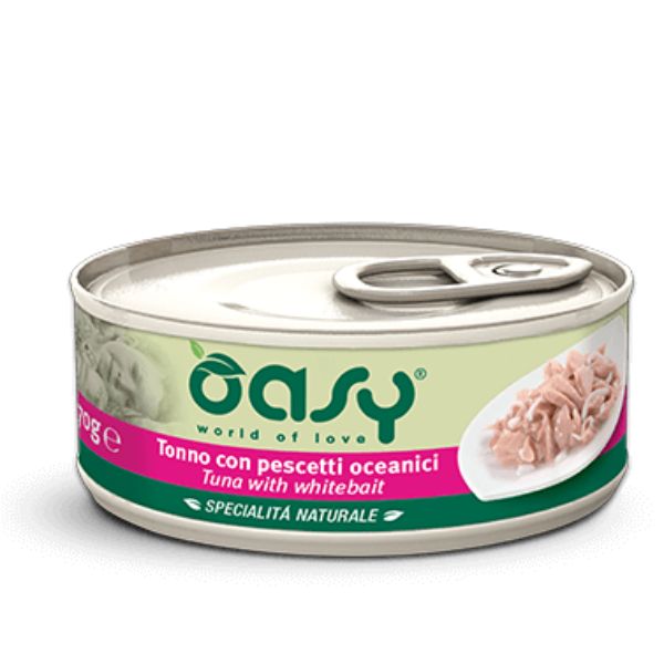 Image of Oasy Specialità Naturale Cat Adult Straccetti in soft-jelly 70 gr - Tonno e Pescetti Oceanici Confezione da 24 pezzi Cibo umido per gatti