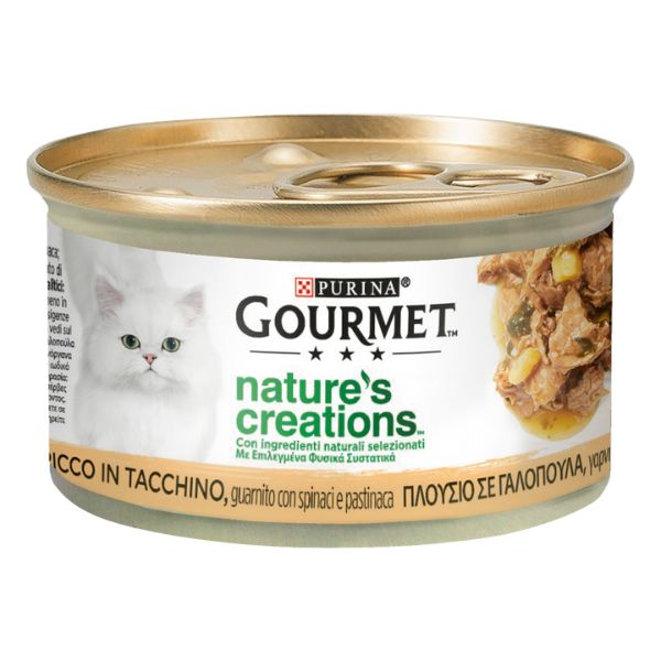 Image of Gourmet Nature's Creations 85 gr - Tacchino, spinaci e pastinaca Confezione da 24 pezzi Cibo umido per gatti