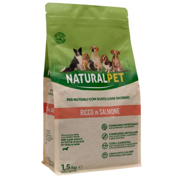 Image of NaturalPet Adult Mini Salmone - 1,5 Kg Croccantini per cani