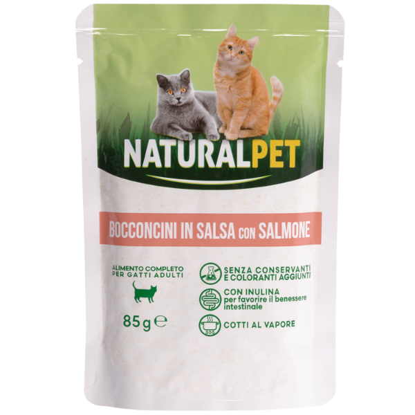 Image of NaturalPet Cat Adult Bocconcini in salsa 85 gr - Salmone Cibo umido per gatti