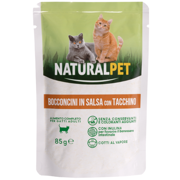 Image of NaturalPet Cat Adult Bocconcini in salsa 85 gr - Tacchino Confezione da 6 pezzi Cibo umido per gatti