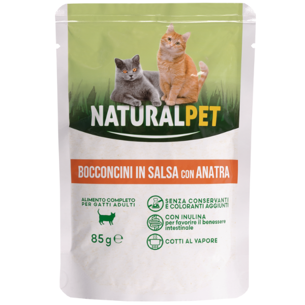 Image of NaturalPet Cat Adult Bocconcini in salsa 85 gr - Anatra Confezione da 6 pezzi Cibo umido per gatti
