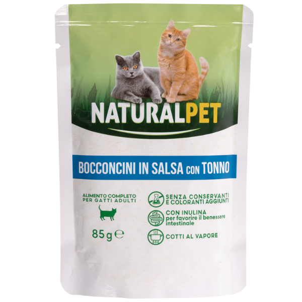 Image of NaturalPet Cat Adult Bocconcini in salsa 85 gr - Tonno Confezione da 6 pezzi Cibo umido per gatti