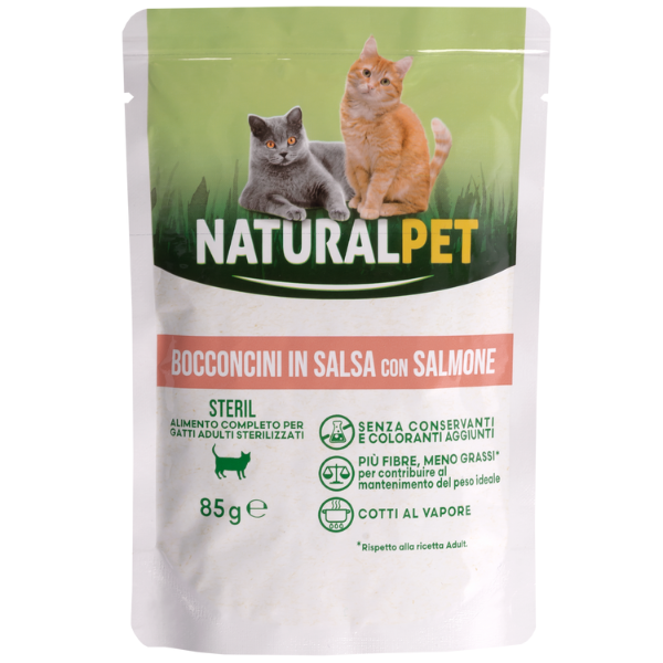 Image of NaturalPet Cat Adult Sterilised Bocconcini in salsa 85 gr - Salmone Cibo umido per gatti