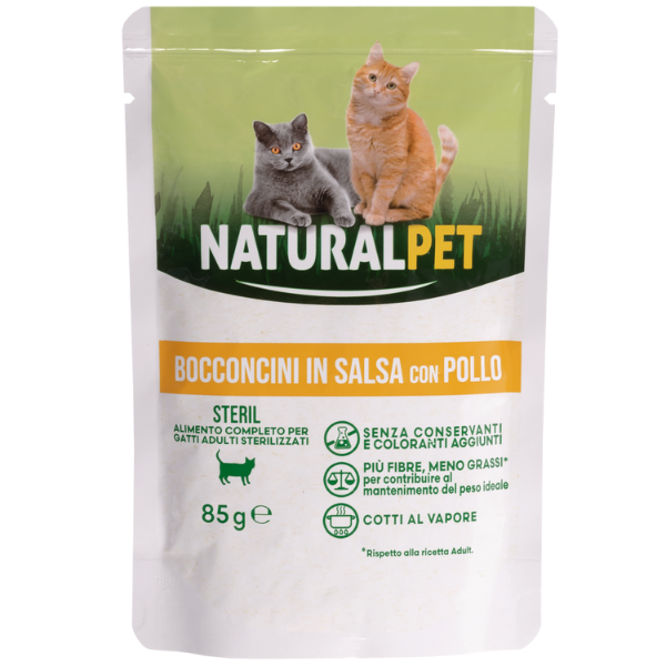 Image of NaturalPet Cat Adult Sterilised Bocconcini in salsa 85 gr - Pollo Cibo umido per gatti