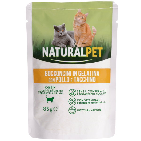 Image of NaturalPet Cat Senior Bocconcini in gelatina 85 gr - Pollo e tacchino Cibo umido per gatti