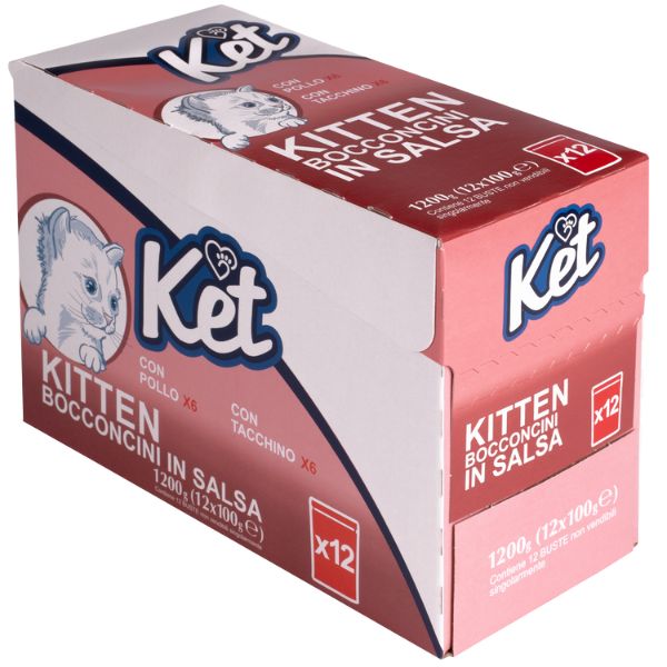 Image of Ket Kitten Bocconcini in salsa multipack 12x100 gr - pollo-tacchino Cibo umido per gatti