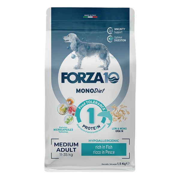 Image of Forza10 MonoDiet Medium Adult Low Grain Hypoallergenic Pesce - 1,5 kg Croccantini per cani