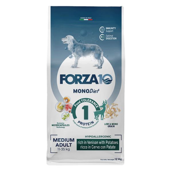 Image of Forza10 MonoDiet Medium Adult Low Grain Hypoallergenic Cervo con patate - 12 kg Croccantini per cani
