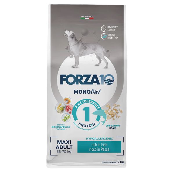 Image of Forza10 MonoDiet Maxi Adult Low Grain Hypoallergenic Pesce - 12 kg Croccantini per cani