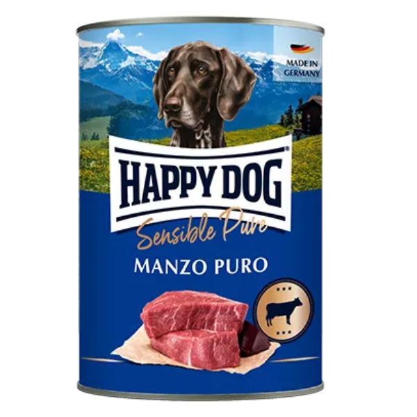 Image of Happy Dog Sensible Pure Monoproteico Grain Free 400 gr - Manzo Puro Confezione da 6 pezzi Cibo Umido per Cani