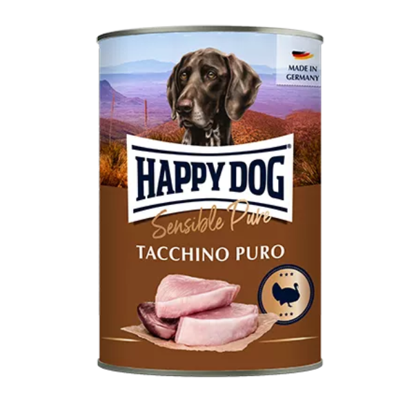 Image of Happy Dog Sensible Pure Monoproteico Grain Free 400 gr - Tacchino Puro Confezione da 6 pezzi Cibo Umido per Cani