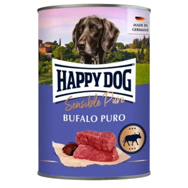 Image of Happy Dog Sensible Pure Monoproteico Grain Free 400 gr - Bufalo Puro Confezione da 6 pezzi Cibo Umido per Cani