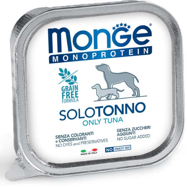 Image of Monge Monoprotein SOLO Patè Grain Free 150 gr - Tonno Confezione da 24 pezzi Monoproteico crocchette cani Cibo Umido per Cani