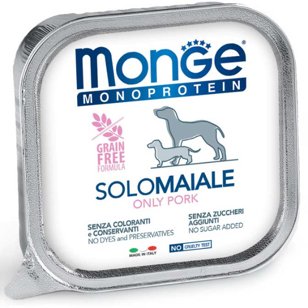 Image of Monge Monoprotein SOLO Patè Grain Free 150 gr - Maiale Confezione da 24 pezzi Monoproteico crocchette cani Cibo Umido per Cani