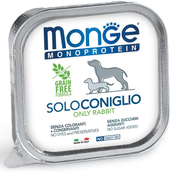 Image of Monge Monoprotein SOLO Patè Grain Free 150 gr - Coniglio Confezione da 24 pezzi Monoproteico crocchette cani Cibo Umido per Cani