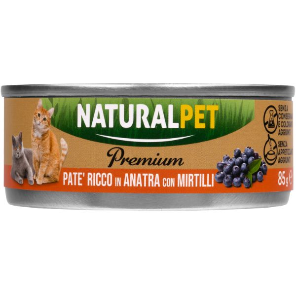 Image of NaturalPet Premium Cat Adult Patè 85 gr - Anatra con mirtilli Confezione da 6 pezzi Cibo umido per gatti