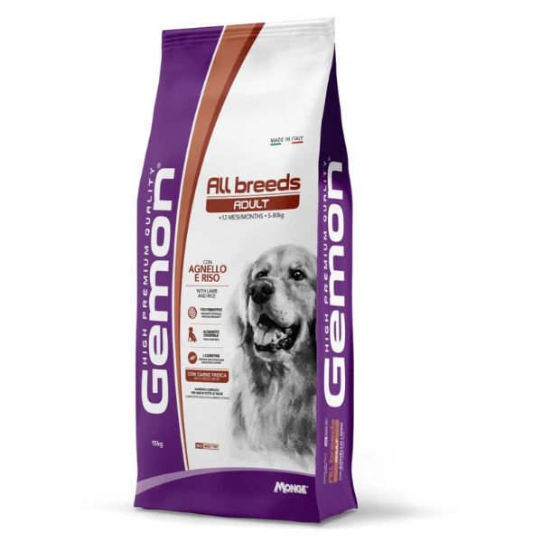 Image of Monge Gemon All Breeds Adult con Agnello e Riso - 15 kg Croccantini per cani