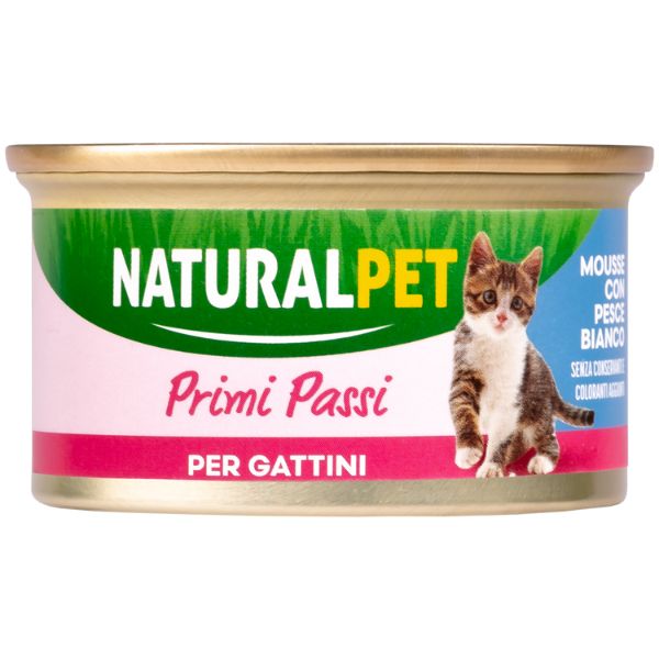 NaturalPet Cat Kitten Primi Passi Mousse 85 gr - Pesce bianco - Confezione da 6 pezzi - 1° ORDINE? scegli lo sconto BZR5 / BZR20 + 200 punti fedeltà