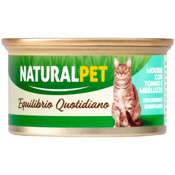Image of NaturalPet Cat Adult Mousse 85 gr - Tonno e merluzzo Confezione da 6 pezzi Cibo umido per gatti