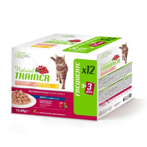 Image of Natural Trainer Cat Adult multipack 12 x 85 gr - Pollo - Salmone Cibo umido per gatti