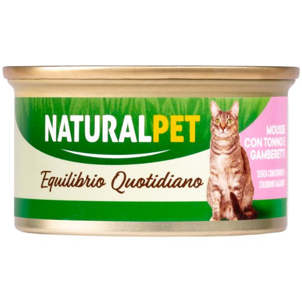 Image of NaturalPet Cat Adult Mousse 85 gr - Tonno e gamberetti Confezione da 6 pezzi Cibo umido per gatti