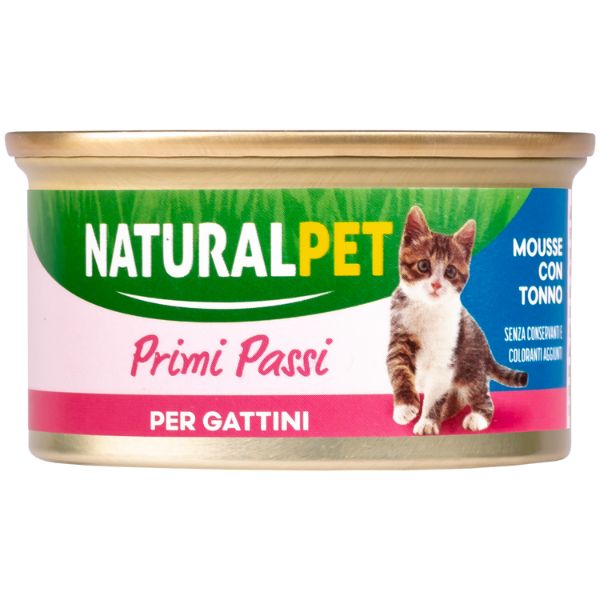 Image of NaturalPet Cat Kitten Primi Passi Mousse 85 gr - Tonno Confezione da 6 pezzi Cibo umido per gatti