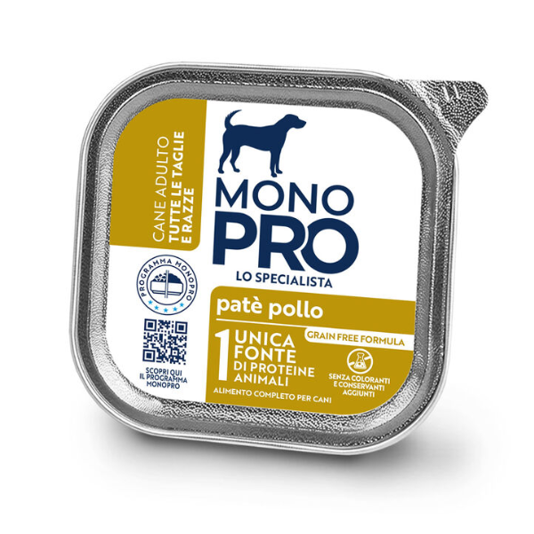 Image of Monopro lo specialista Adult All Breeds Patè Grain Free 150 gr - Pollo Monoproteico crocchette cani Cibo Umido per Cani