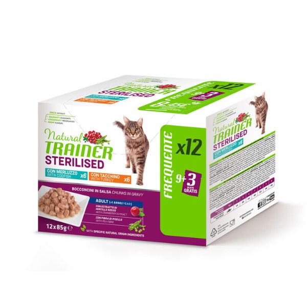 Image of Natural Trainer Cat Sterilised multipack 12 x 85 gr - Tacchino - Merluzzo Cibo umido per gatti