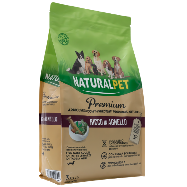 Image of NaturalPet Premium Adult Mini Agnello - 3 Kg Croccantini per cani