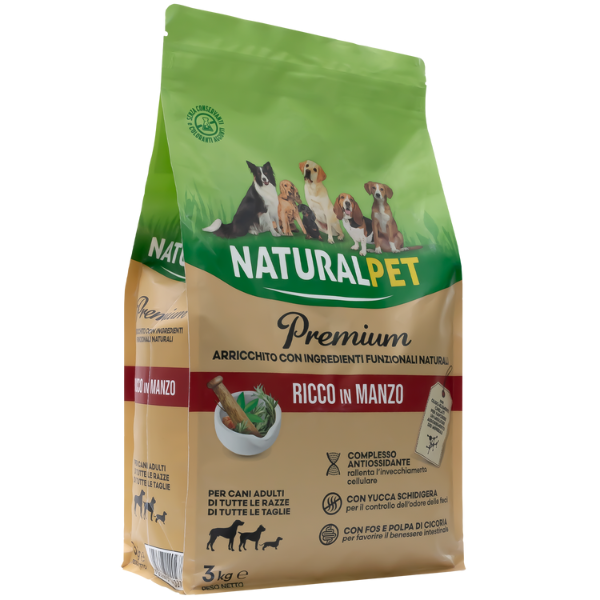 Image of NaturalPet Premium Adult All Breeds Manzo - 3 Kg Croccantini per cani