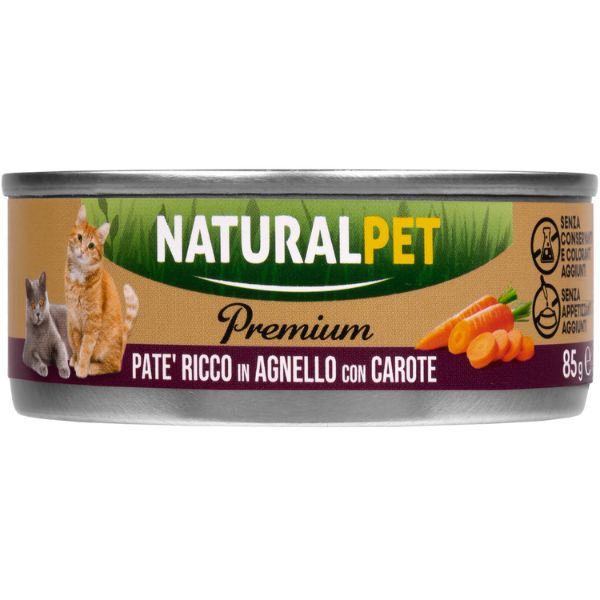 Image of NaturalPet Premium Cat Adult Patè 85 gr - Agnello con carote Confezione da 6 pezzi Cibo umido per gatti