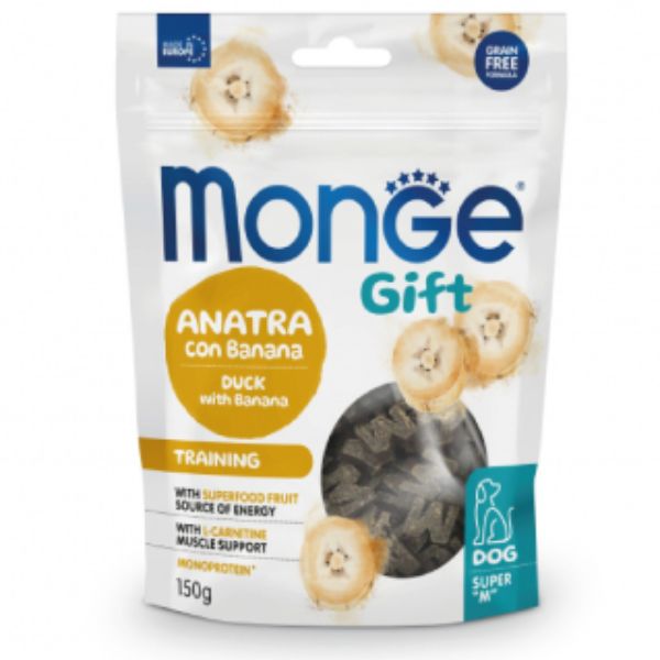 Image of Monge Gift snack grain free per cani monoproteico 150 gr - Training anatra con banana