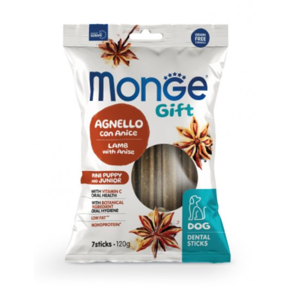 Image of Monge Gift snack grain free per cuccioli Dental - per taglia mini - 120 gr - agnello con anice