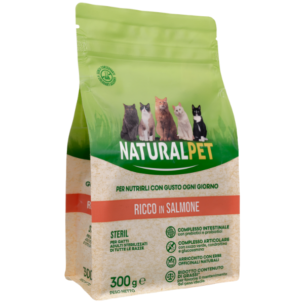 Image of NaturalPet Cat Sterilised Salmone - 300 gr Croccantini per gatti