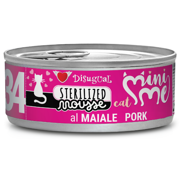 Disugual Mini Me Cat Sterilized Mousse 85 gr - Maiale - Confezione da 12 pezzi - 1° ORDINE? scegli lo sconto BZR5 / BZR20 + 200 punti fedeltà