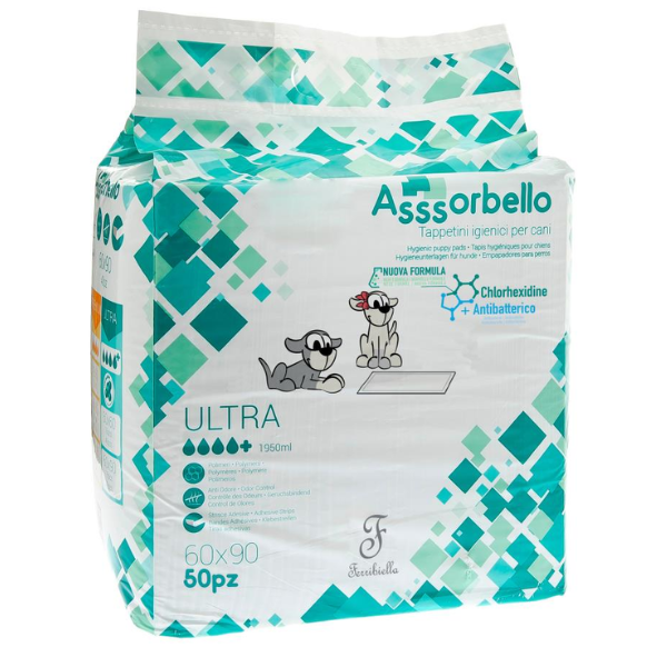 Ferribiella Tappetini Igienici Ultra alla Clorexidina - 60x90 cm - 50 pezzi - 1° ORDINE? scegli lo sconto BZR5 / BZR20 + 200 punti fedeltà