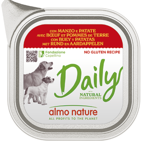 Image of Almo Nature Daily Menù Dog 100 gr - Manzo e Patate - Confezione da 32 pezzi - Cibo Umido per Cani - 1° ORDINE? scegli lo sconto BZR5 / BZR20 + 200 punti fedeltà010