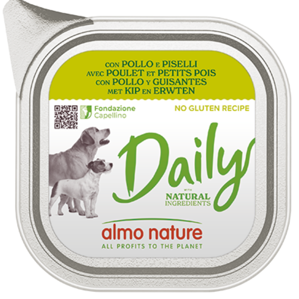 Almo Nature Daily Menù Dog 100 gr - Pollo e Piselli - Confezione da 32 pezzi - Cibo Umido per Cani - 1° ORDINE? scegli lo sconto BZR5 / BZR20 + 200 punti fedeltà