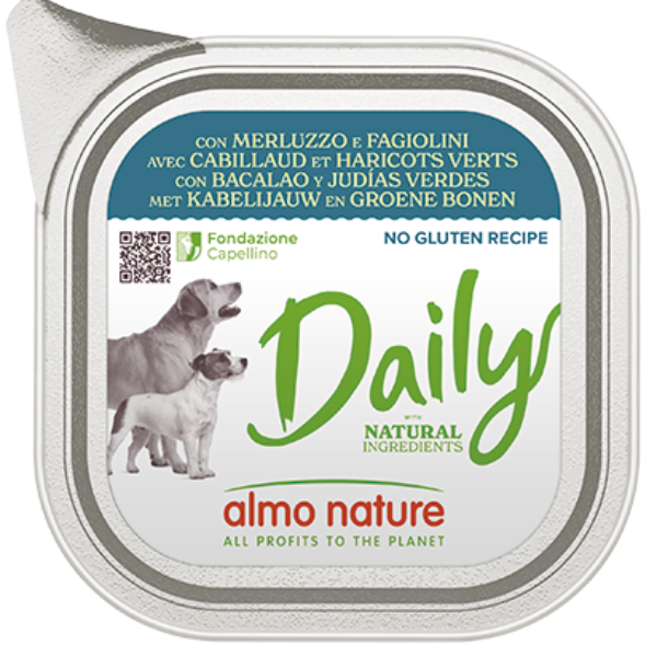 Almo Nature Daily Menù Dog 100 gr - Merluzzo e Fagiolini - Confezione da 32 pezzi - Cibo Umido per Cani - 1° ORDINE? scegli lo sconto BZR5 / BZR20 + 200 punti fedeltà